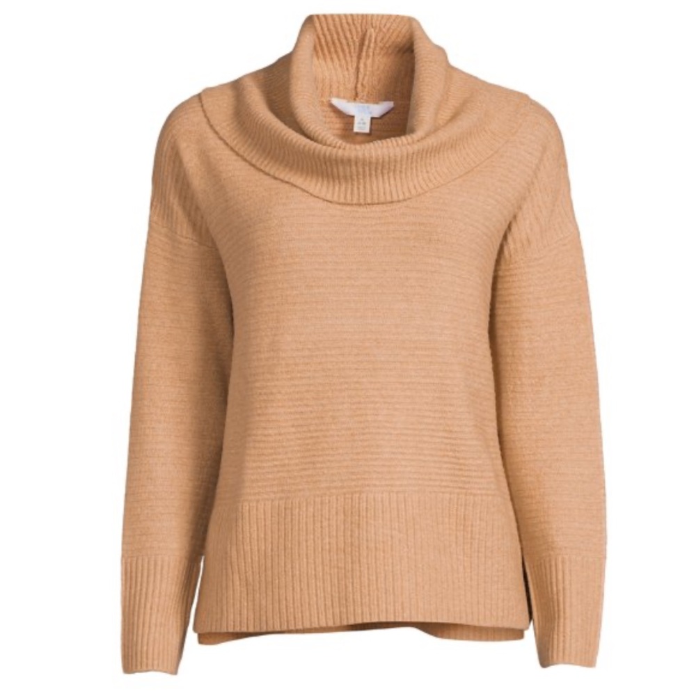 Time and Tru Women's Tan Long Sleeve Cowl Neck Sweater - Picture 3 of 9